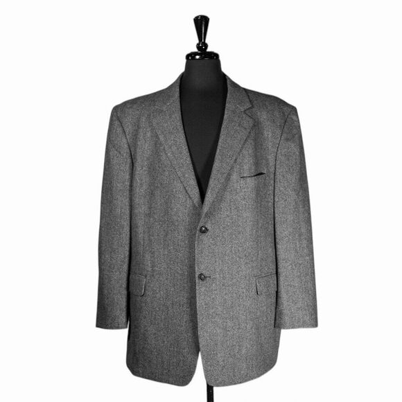 Stafford Other - Stafford Mens Blazer Gray Herringbone Wool 2 Button Lined Jacket Sport Coat 48R